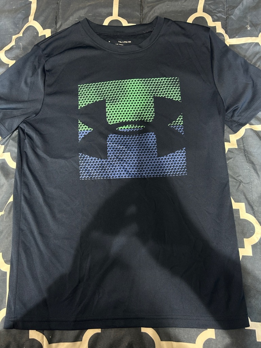 Under Armour Short Sleeve Tee with Green and Blue Logo Square